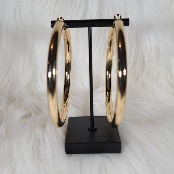 Goldtoned Large and Thick Hoops - Picture 2 of 5